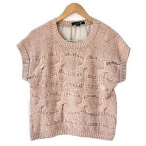 Forever 21 Womens Open Knit Semi Sheer Short Sleeve Crewneck Top Blush Pink Sz S